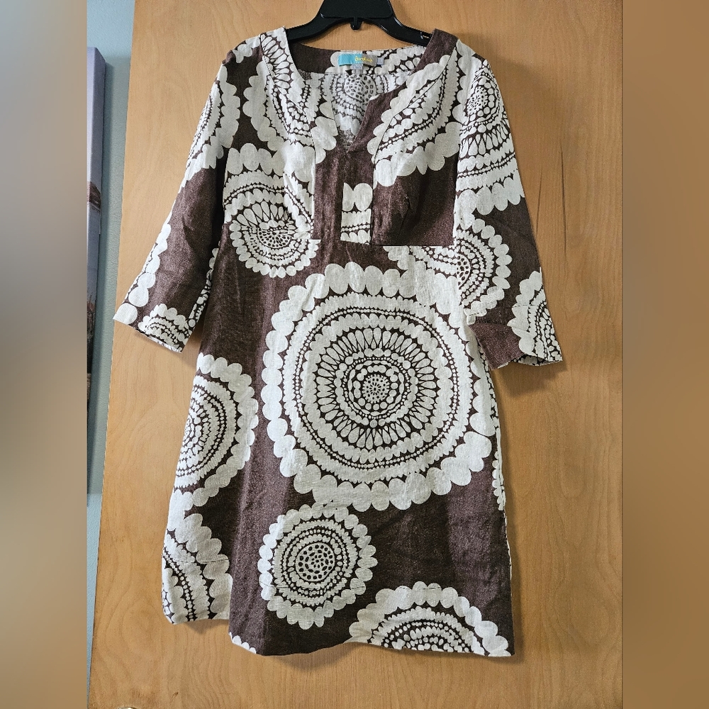 Boden Brown & Ivory linen tunic dress.